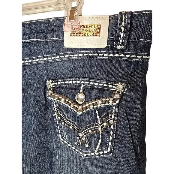 Seven7 Jean Shorts with Rhinestones womens size 20, 38" waist, white stitching - Picture 3 of 5